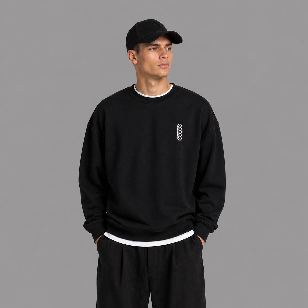 NAEL — Minimal Black Crew with Embroidered Logo
