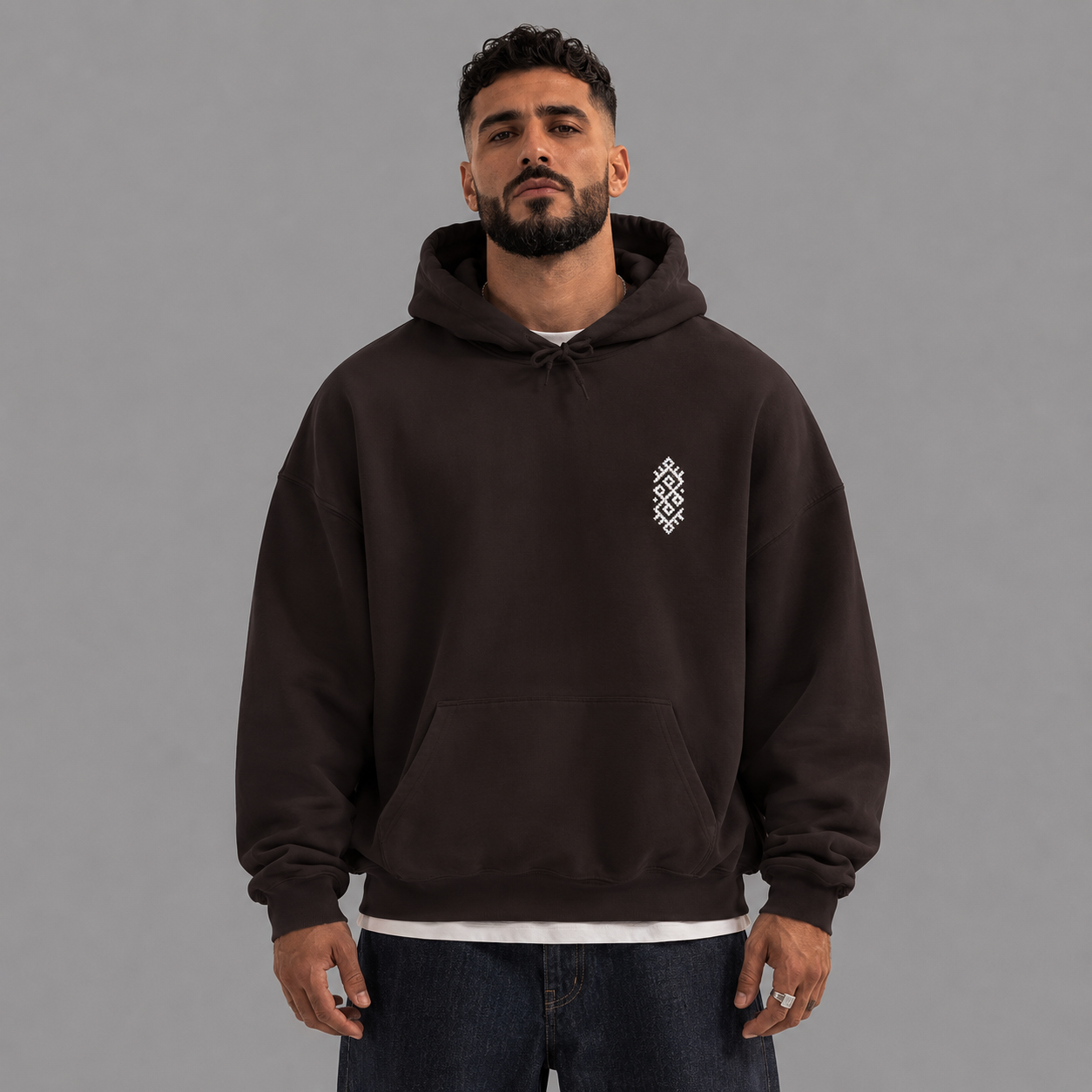 RAMI —Chocolate Embroidered Logo Hoodie