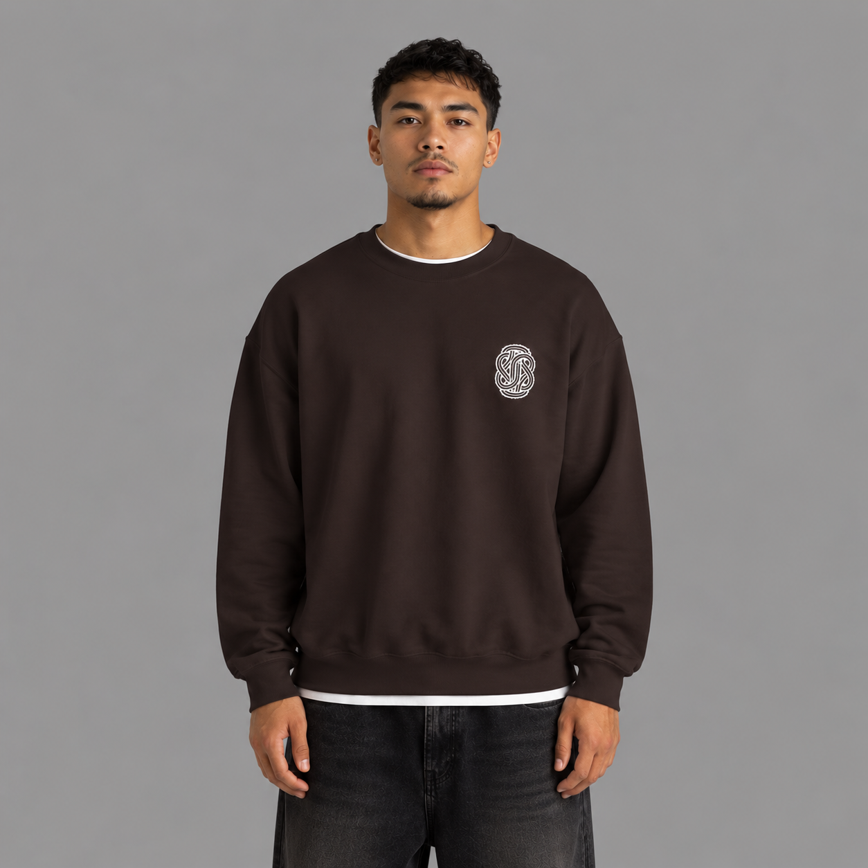 SARAM — Minimal Embroidered Chest Crewneck Sweater